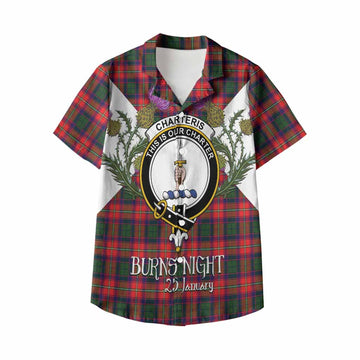 Charteris Tartan Family Crest Kid Hawaiian Shirt Scottish Burns Night Thistle Floral