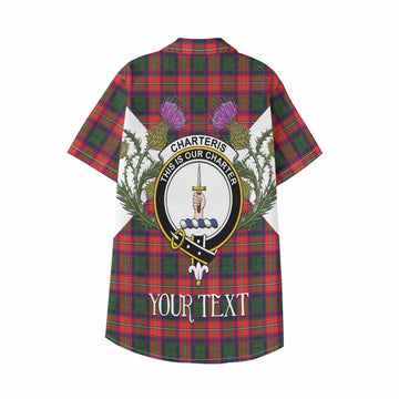 Charteris Tartan Family Crest Kid Hawaiian Shirt Scottish Burns Night Thistle Floral