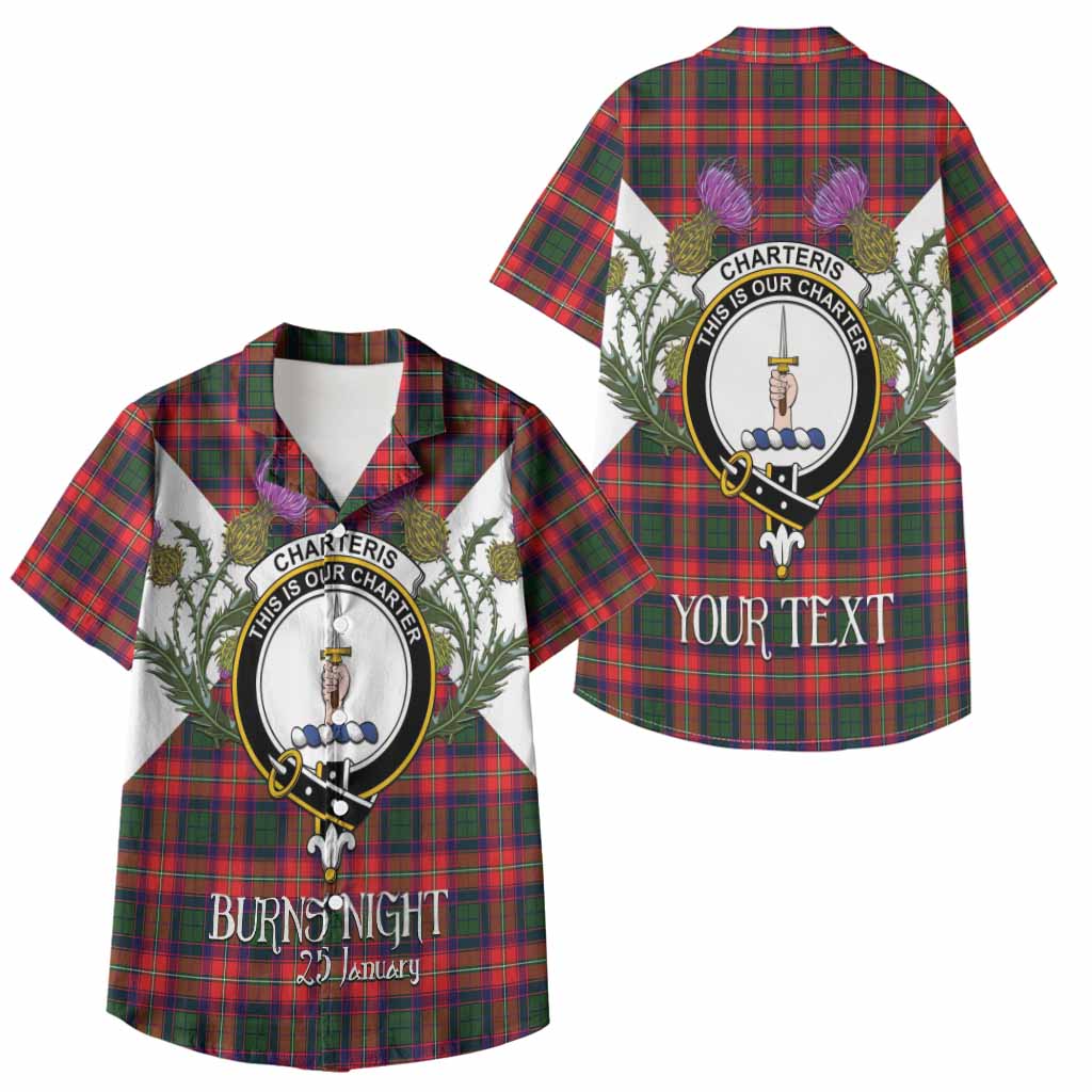 Charteris Tartan Family Crest Kid Hawaiian Shirt Scottish Burns Night Thistle Floral