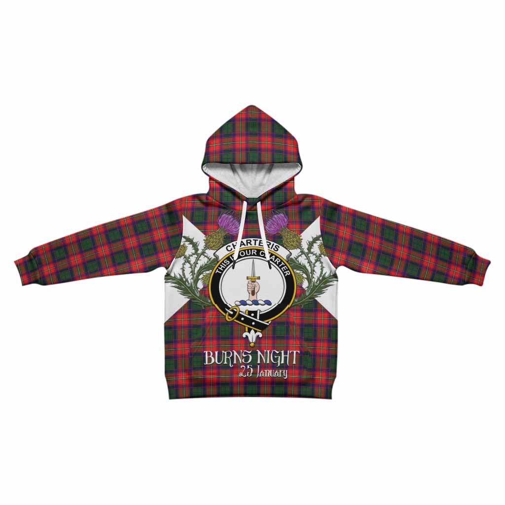 Charteris Tartan Family Crest Kid Hoodie Scottish Burns Night Thistle Floral
