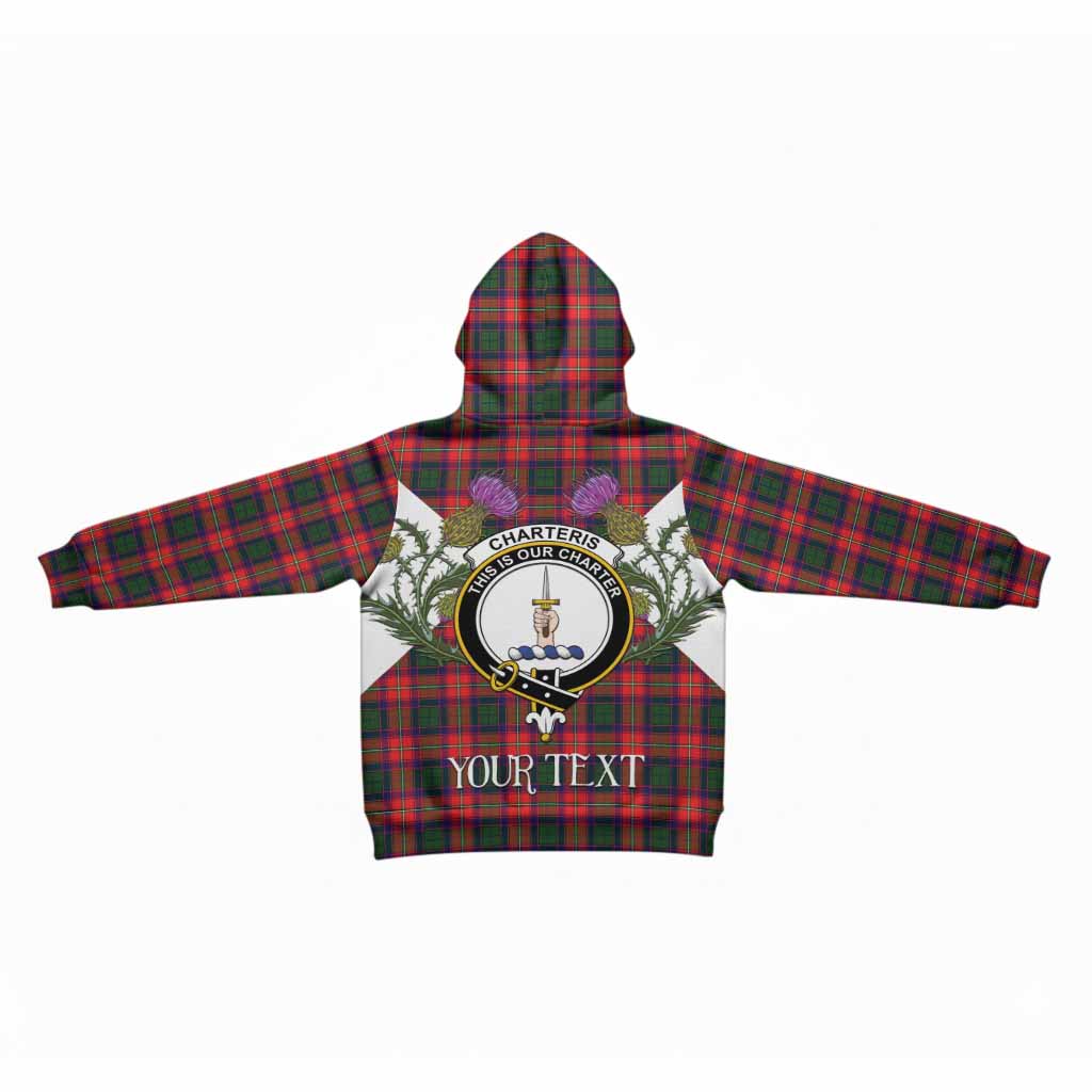 Charteris Tartan Family Crest Kid Hoodie Scottish Burns Night Thistle Floral
