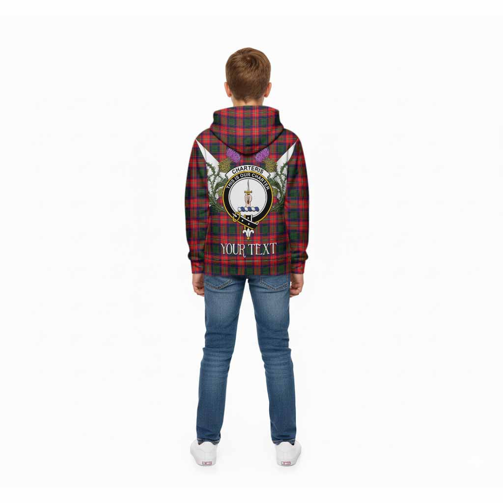 Charteris Tartan Family Crest Kid Hoodie Scottish Burns Night Thistle Floral