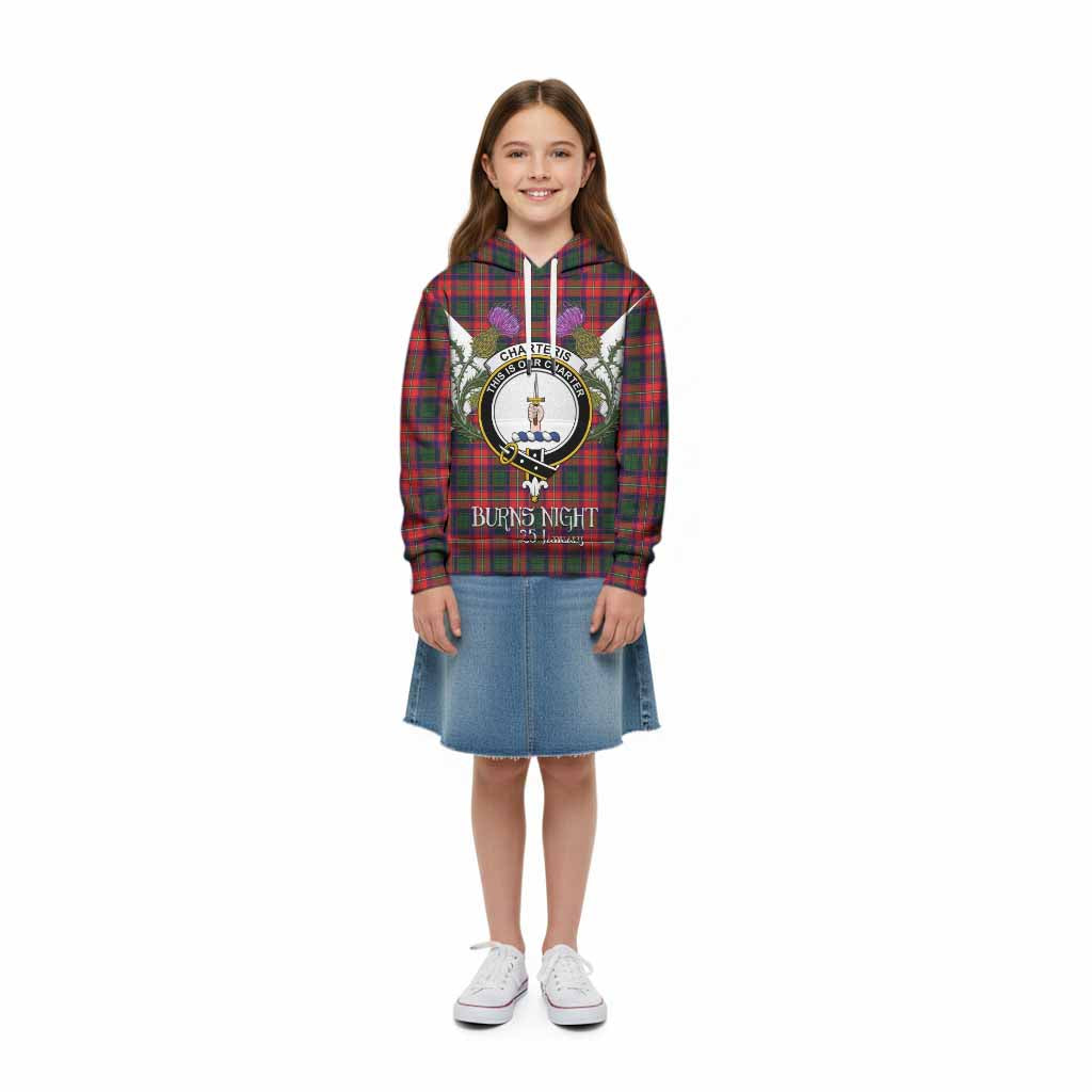 Charteris Tartan Family Crest Kid Hoodie Scottish Burns Night Thistle Floral