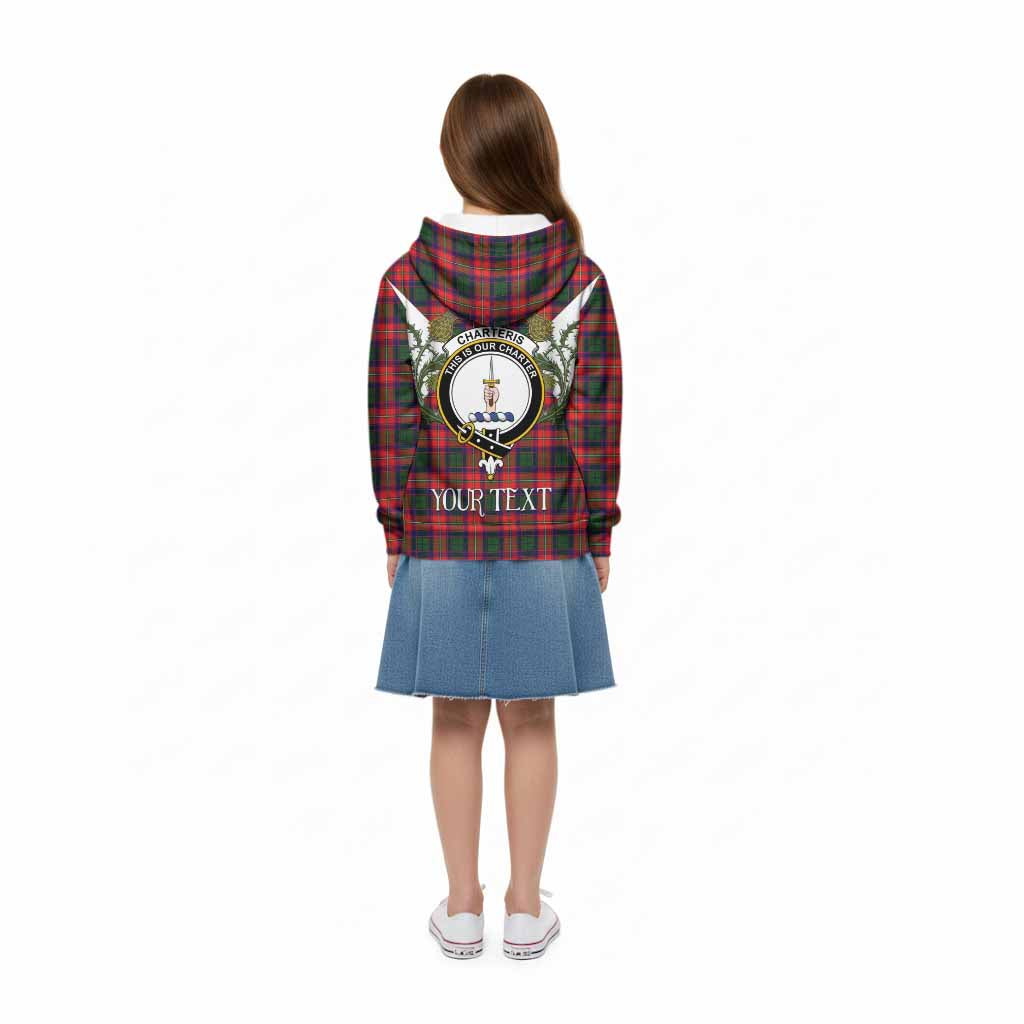 Charteris Tartan Family Crest Kid Hoodie Scottish Burns Night Thistle Floral