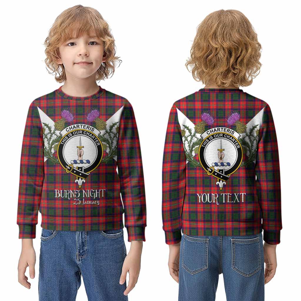 Charteris Tartan Family Crest Kid Knitted Sweatshirt Scottish Burns Night Thistle Floral