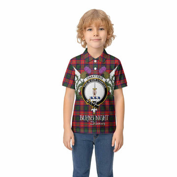 Charteris Tartan Family Crest Kid Polo Shirt Scottish Burns Night Thistle Floral