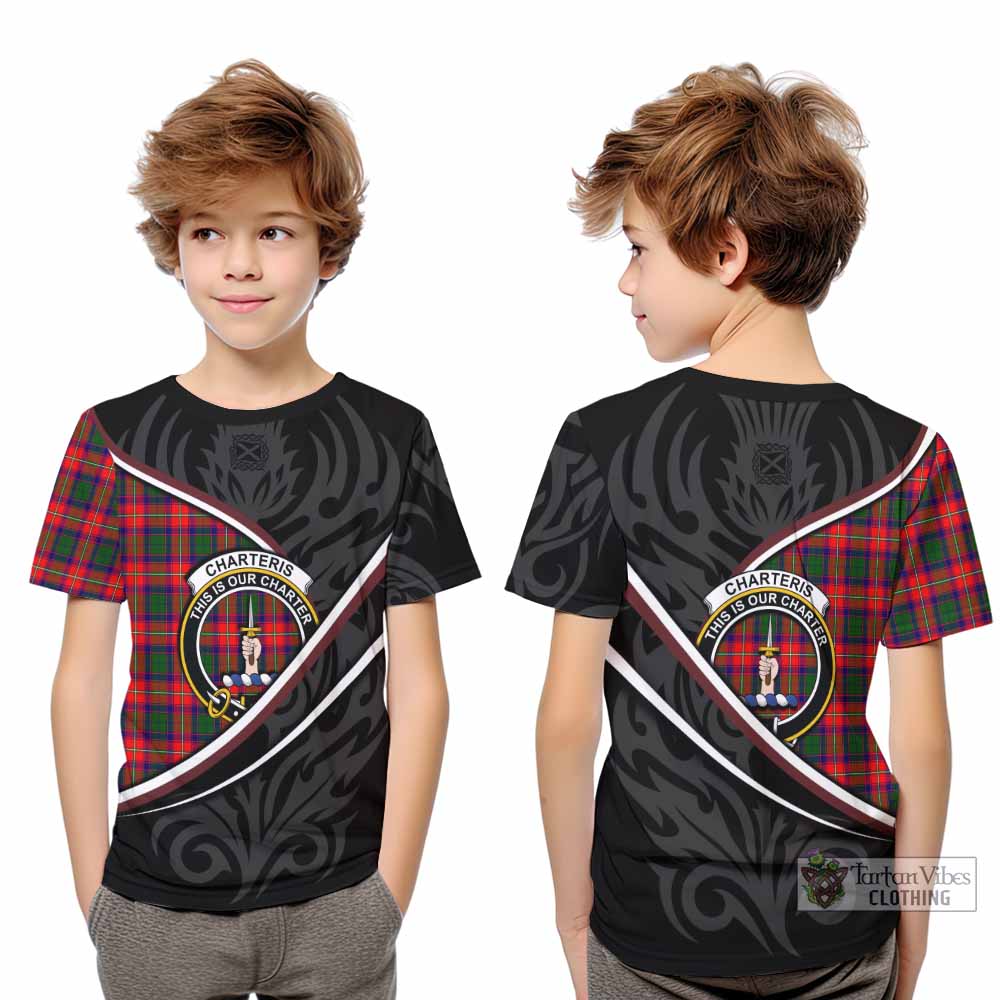Charteris Tartan Family Crest Kid T-shirt Celtic Scottish Thistle Floral - Tartan Vibes Clothing