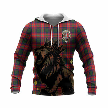 Charteris Tartan Family Crest Knitted Hoodie Crowned Lion Roaring