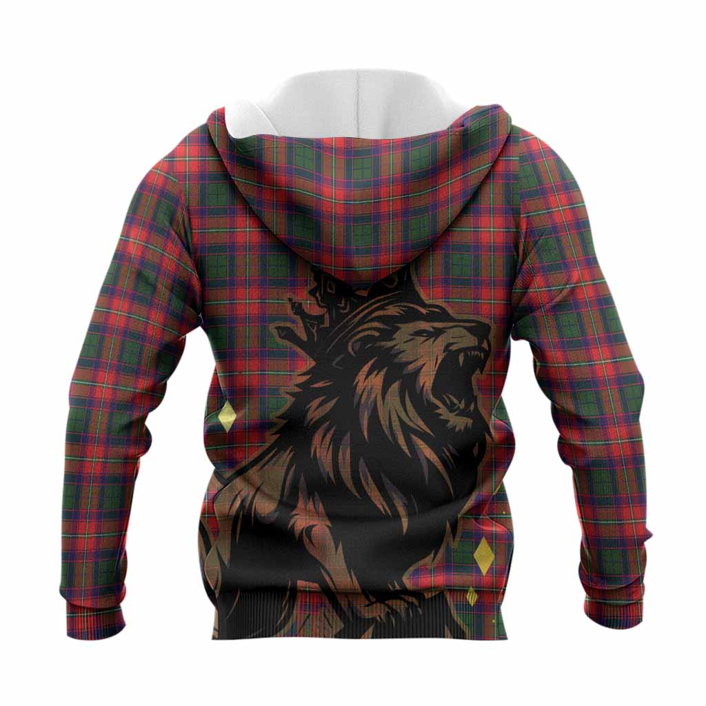 Charteris Tartan Family Crest Knitted Hoodie Crowned Lion Roaring