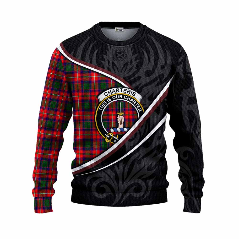 Charteris Tartan Family Crest Knitted Sweater Celtic Scottish Thistle Floral - Tartan Vibes Clothing