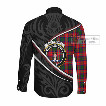 Charteris Tartan Family Crest Long Sleeve Button Shirts Celtic Scottish Thistle Floral