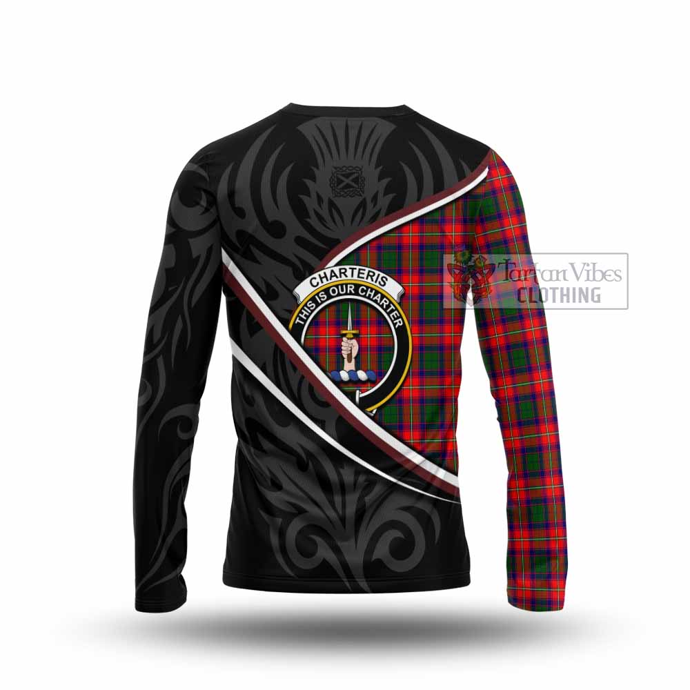Charteris Tartan Family Crest Long Sleeve T-Shirt Celtic Scottish Thistle Floral - Tartan Vibes Clothing