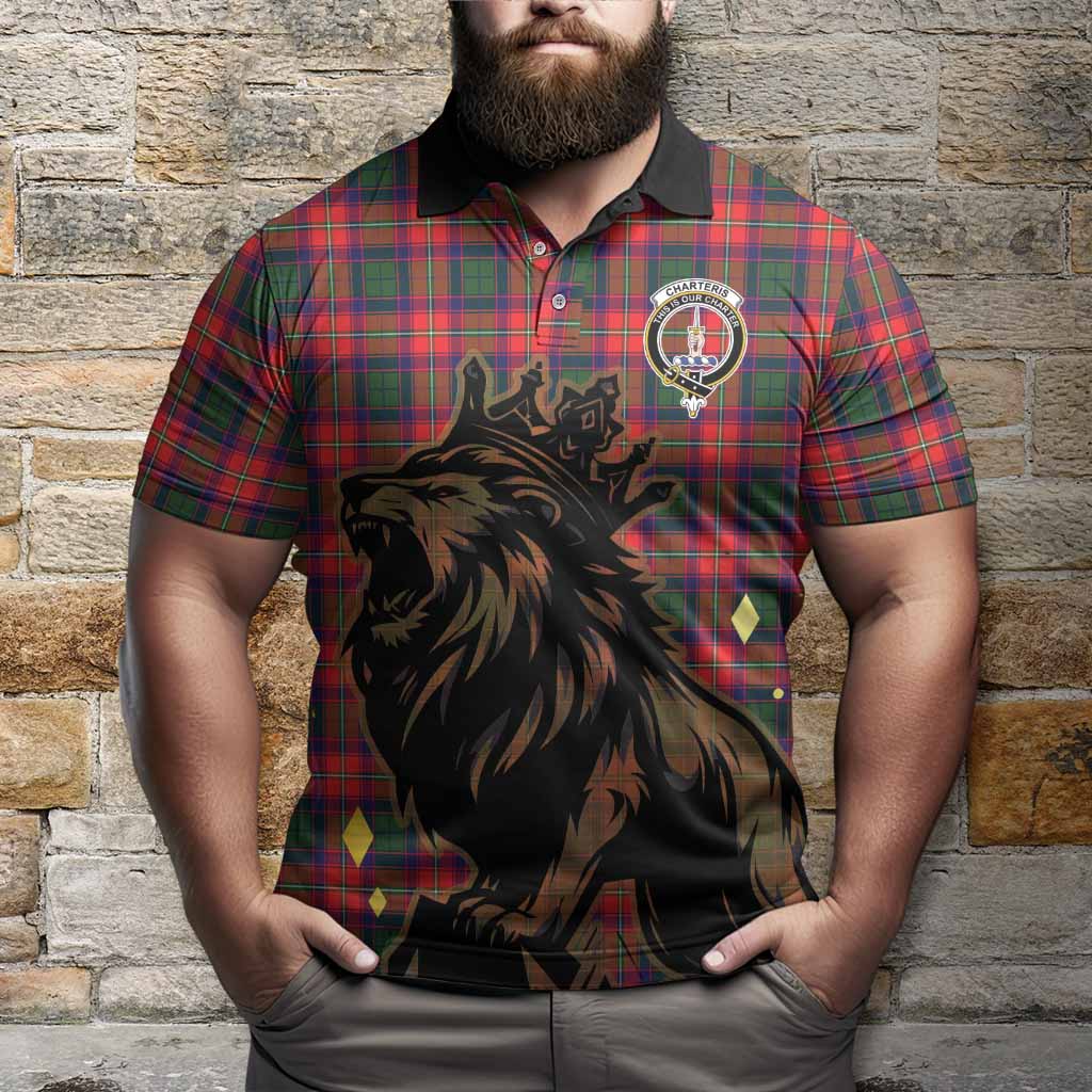 Charteris Tartan Family Crest Polo Shirt Crowned Lion Roaring