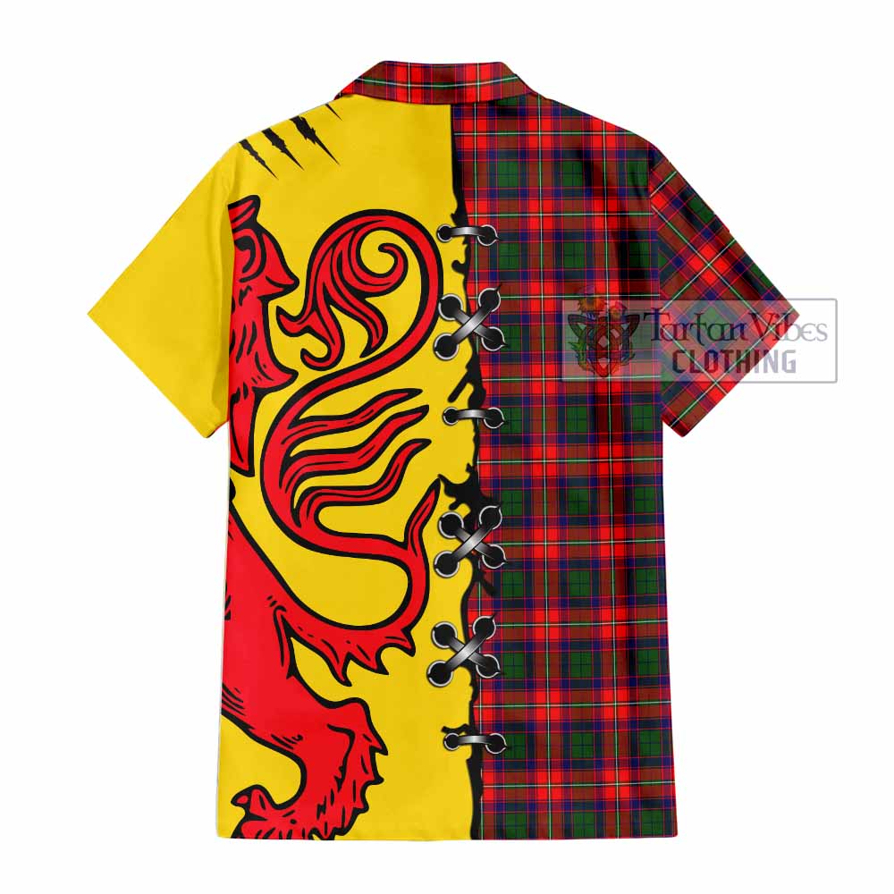 Charteris Tartan Family Crest Short Sleeve Button Shirt Lion Rampant Honor - Tartan Vibes Clothing