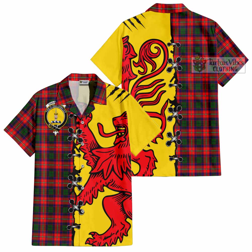 Charteris Tartan Family Crest Short Sleeve Button Shirt Lion Rampant Honor - Tartan Vibes Clothing