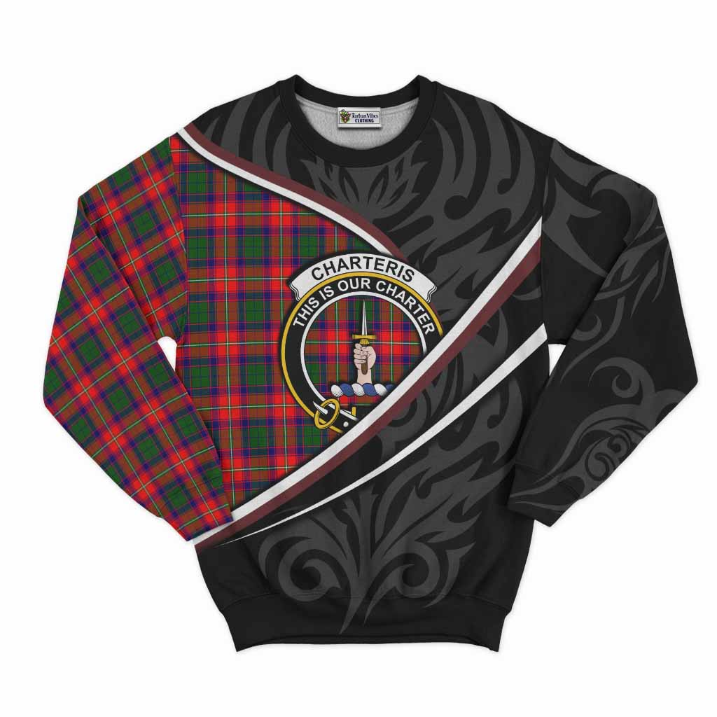 Charteris Tartan Family Crest Sweatshirt Celtic Scottish Thistle Floral - Tartan Vibes Clothing