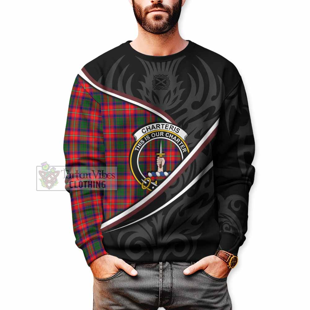 Charteris Tartan Family Crest Sweatshirt Celtic Scottish Thistle Floral - Tartan Vibes Clothing