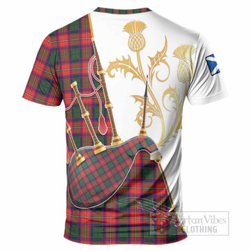 Charteris Tartan Family Crest T-Shirt Bagpipes with Scottish Thistle