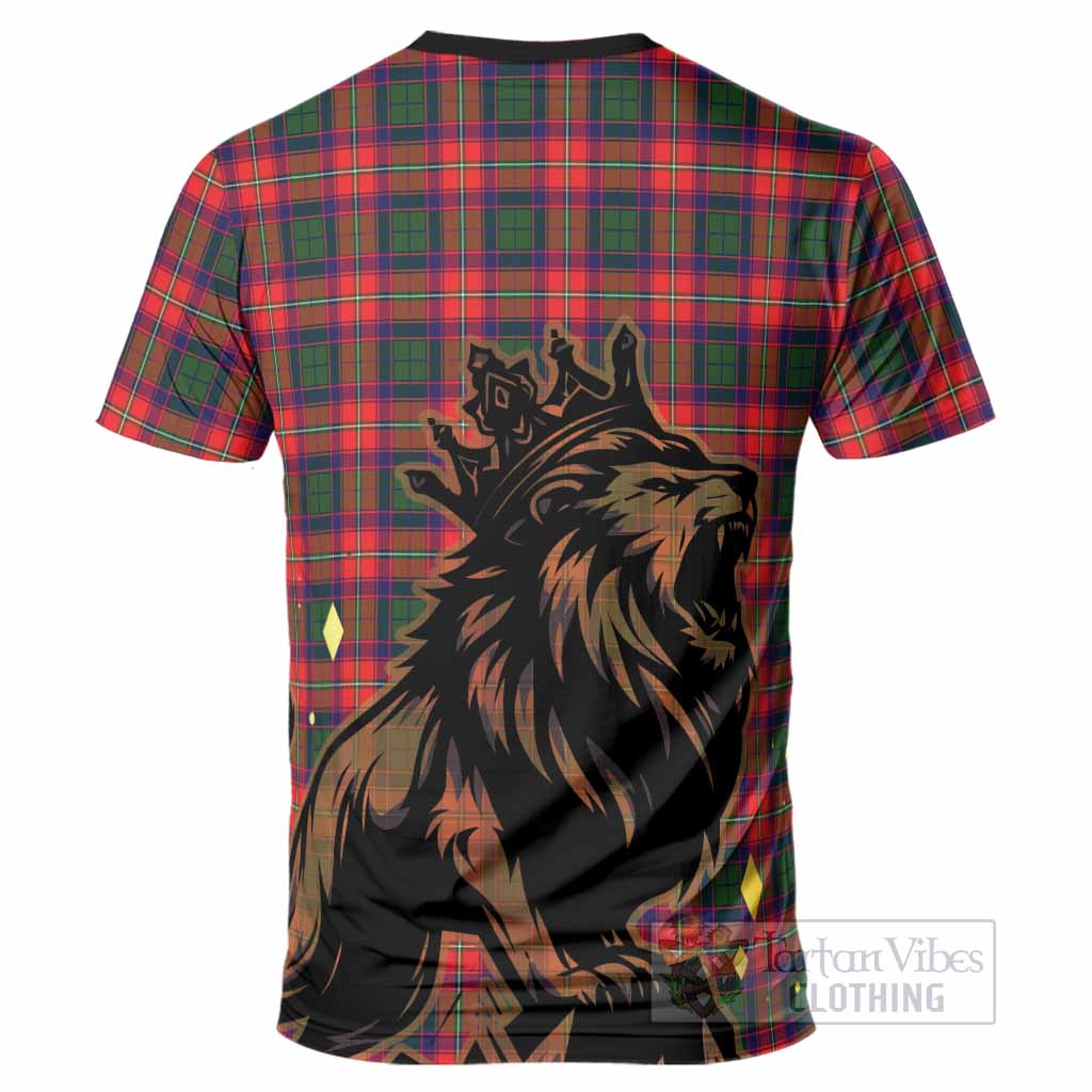 Charteris Tartan Family Crest T-Shirt Crowned Lion Roaring