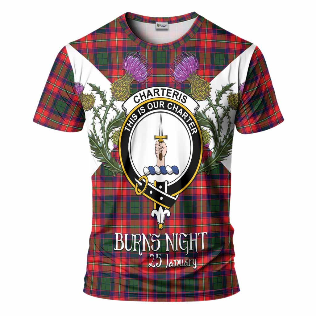Charteris Tartan Family Crest T-Shirt Scottish Burns Night Thistle Floral