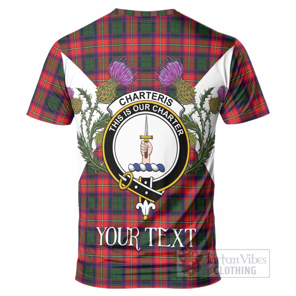 Charteris Tartan Family Crest T-Shirt Scottish Burns Night Thistle Floral