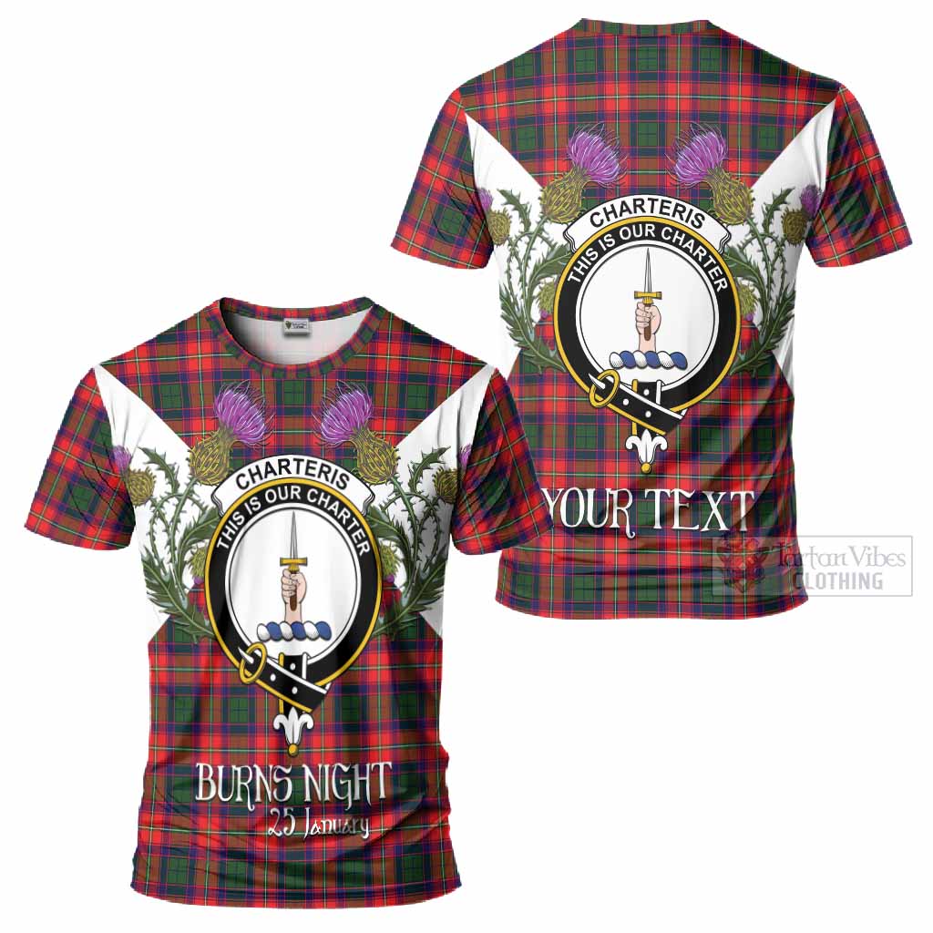 Charteris Tartan Family Crest T-Shirt Scottish Burns Night Thistle Floral