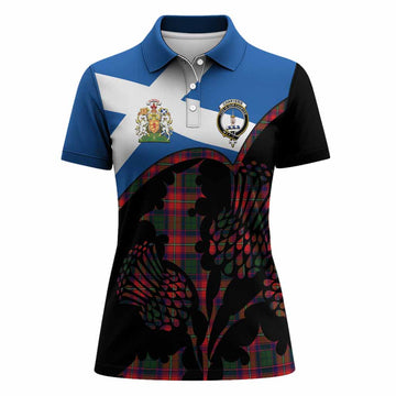 Charteris Tartan Family Crest Women Polo Shirt Scotland Thistle Floral Flag Style