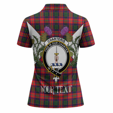 Charteris Tartan Family Crest Women Polo Shirt Scottish Burns Night Thistle Floral