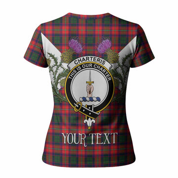 Charteris Tartan Family Crest Women T shirt Scottish Burns Night Thistle Floral