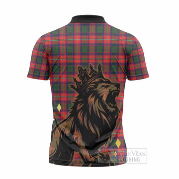 Charteris Tartan Family Crest Zipper Polo Shirt Crowned Lion Roaring