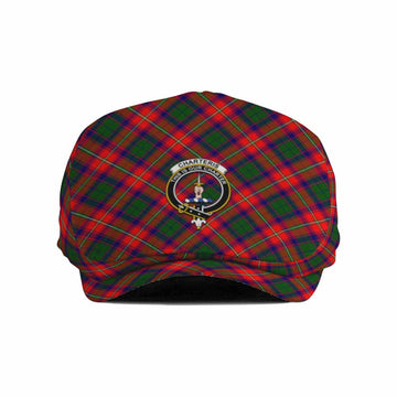 Charteris Tartan Flat Cap, Jeff Cap Cross Style with Family Crest