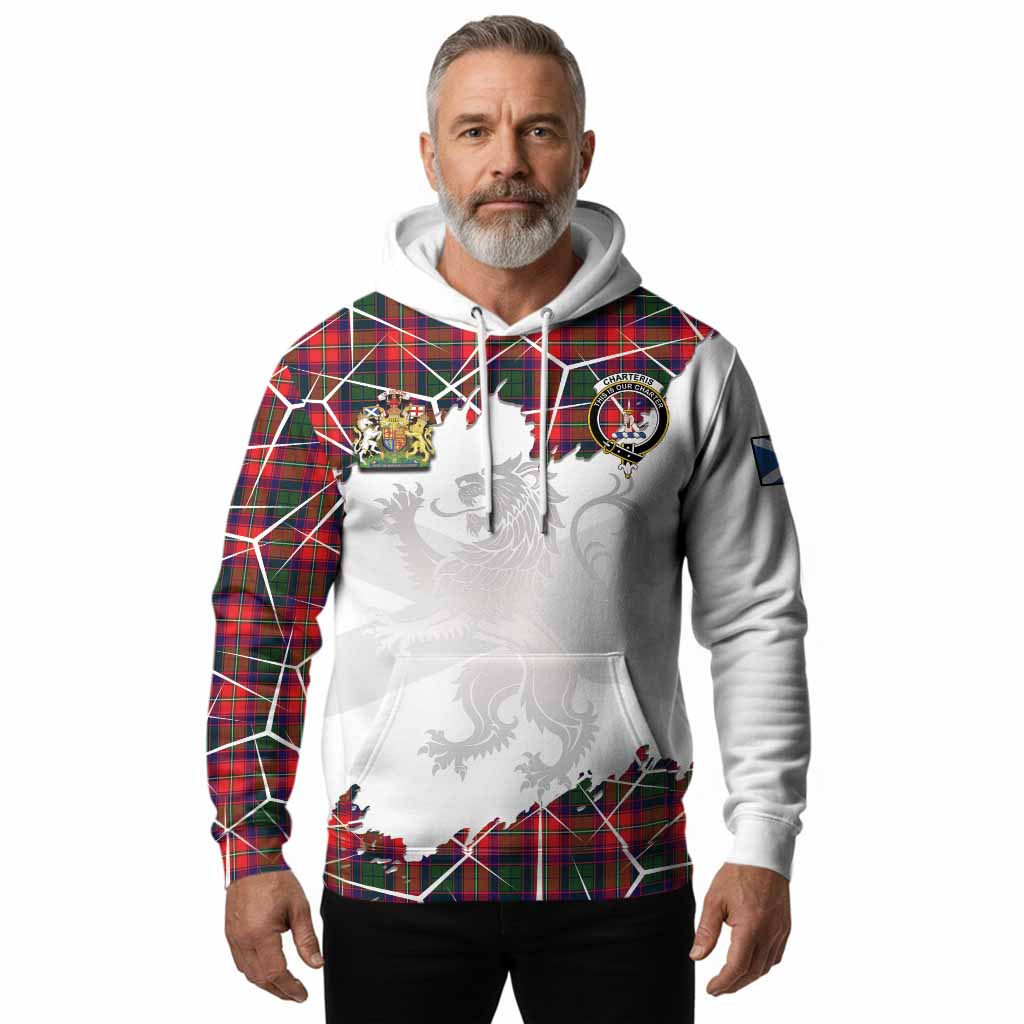 Charteris Tartan Hoodie with Family Crest and Lion Rampant Grunge Style