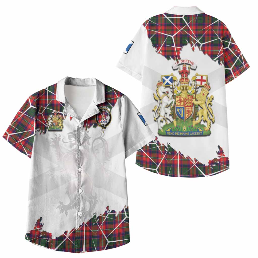 Charteris Tartan Kid Hawaiian Shirt with Family Crest and Lion Rampant Grunge Style