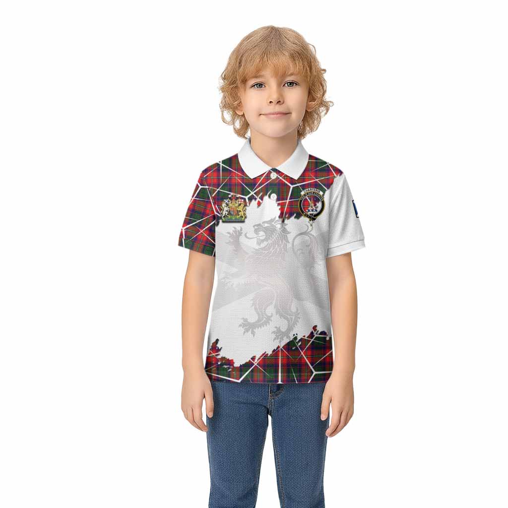 Charteris Tartan Kid Polo Shirt with Family Crest and Lion Rampant Grunge Style