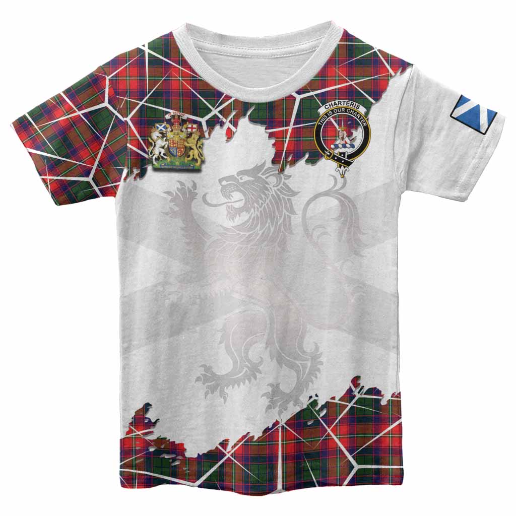 Charteris Tartan Kid T-shirt with Family Crest and Lion Rampant Grunge Style