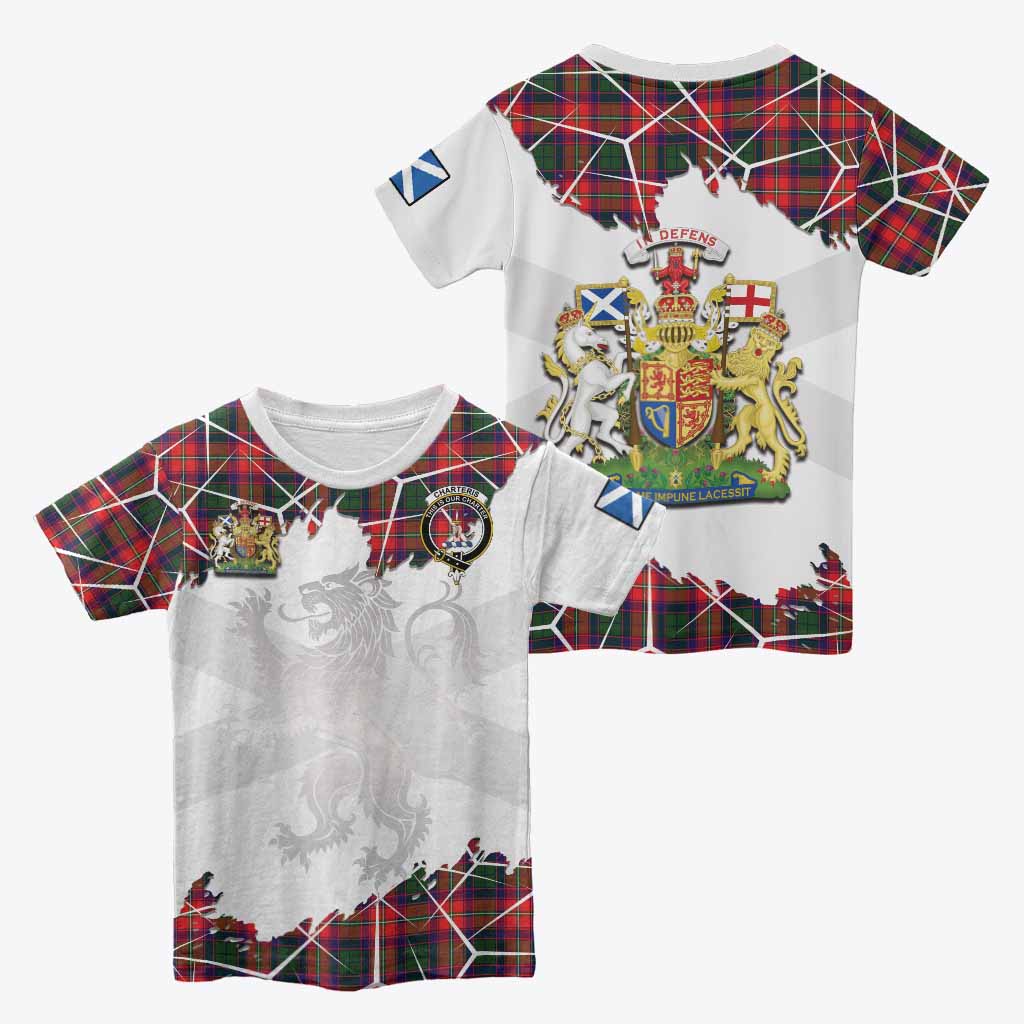 Charteris Tartan Kid T-shirt with Family Crest and Lion Rampant Grunge Style