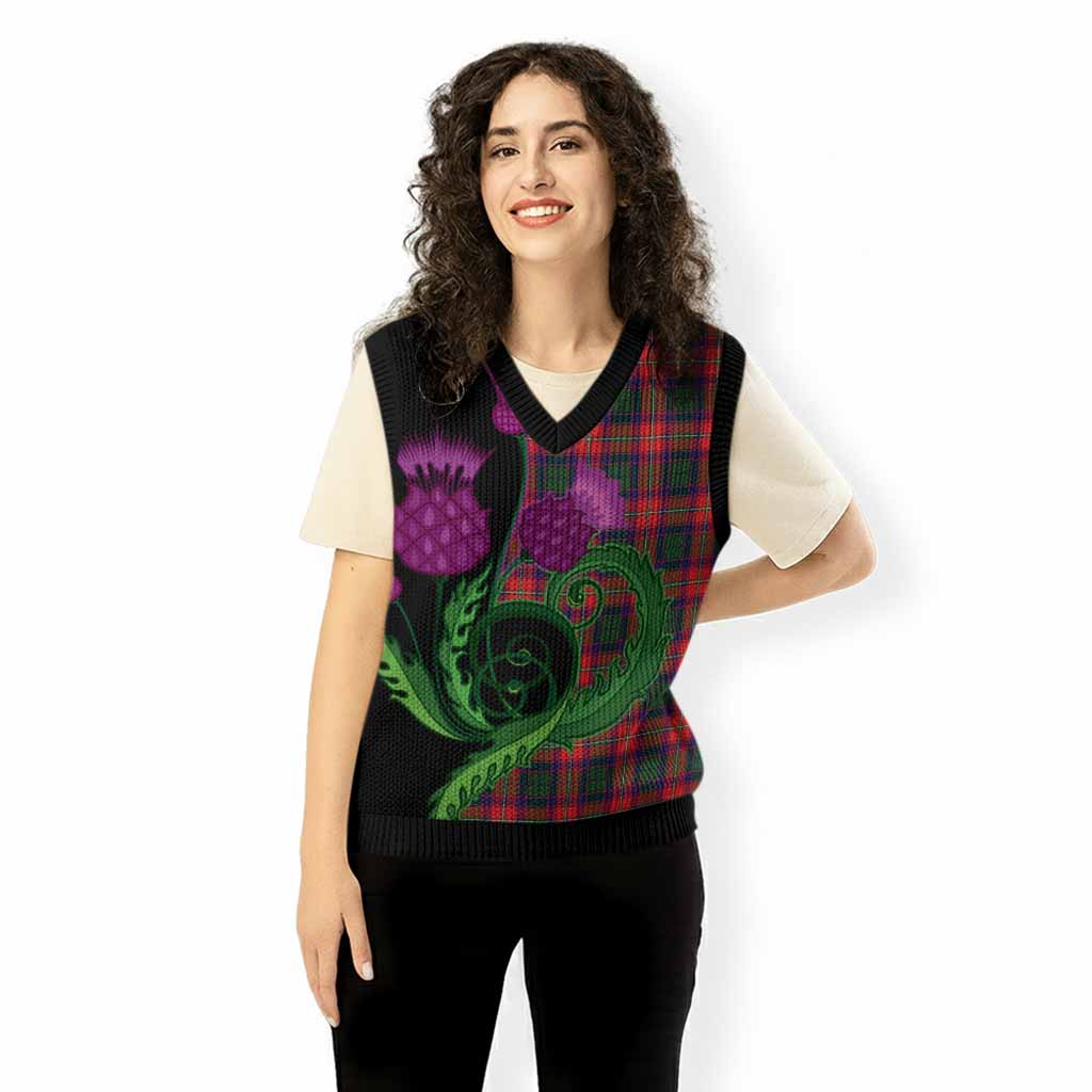 Charteris Tartan Knitted V-Neck Vest Traditional Scottish Thistle