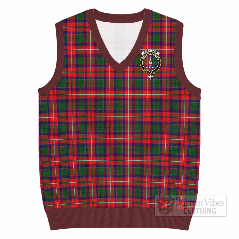 Charteris Tartan Knitted V-Neck Vest with Family Crest - Tartan Vibes Clothing