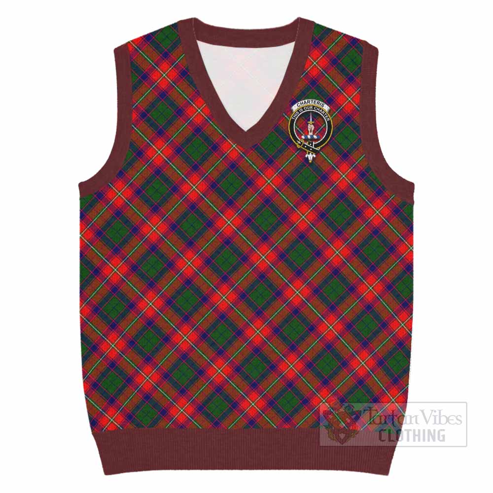 Charteris Tartan Knitted V-Neck Vest with Family Crest Cross Style