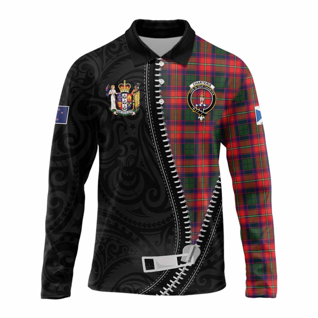 Charteris Tartan Long Sleeve Polo Shirt New Zealand Pattern Unique Zipper Stylized
