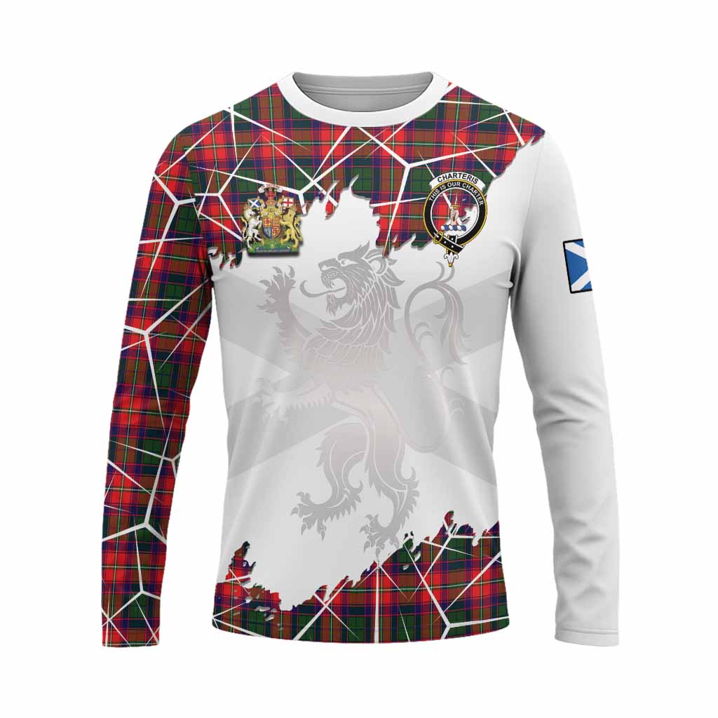 Charteris Tartan Long Sleeve T-Shirt with Family Crest and Lion Rampant Grunge Style