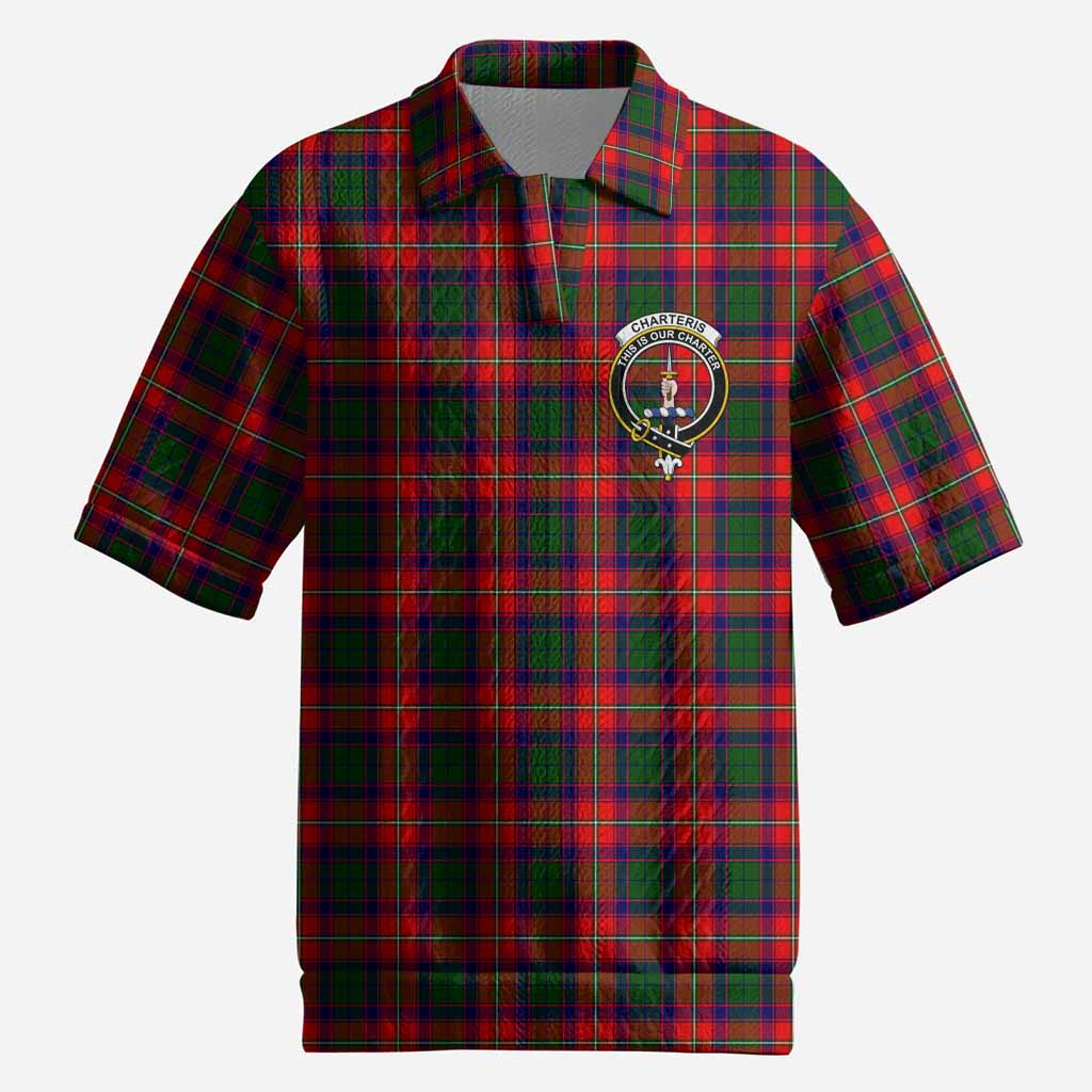 Charteris Tartan Men’s Polo Sweater Top with Family Crest