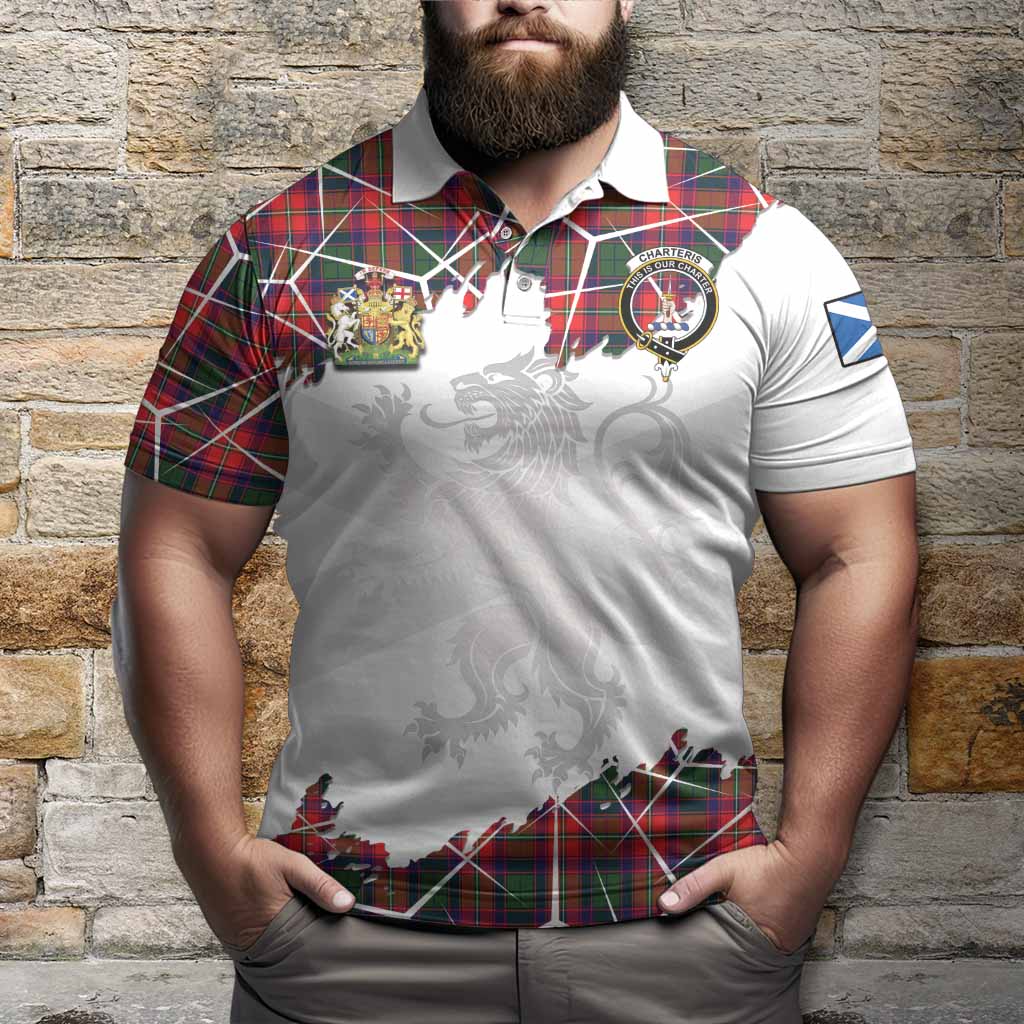 Charteris Tartan Polo Shirt with Family Crest and Lion Rampant Grunge Style