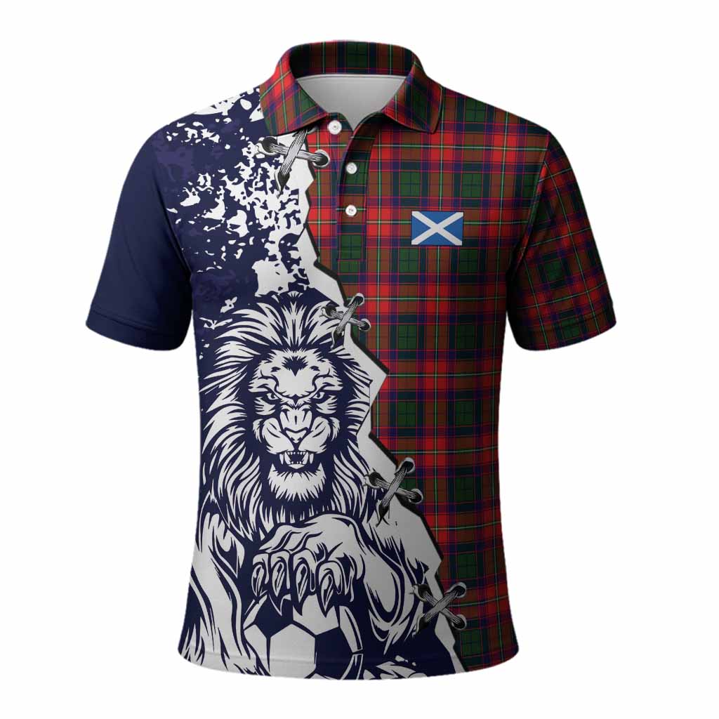 Charteris Tartan Scottish Polo Shirt Angry Lion With Soccer Ball Style