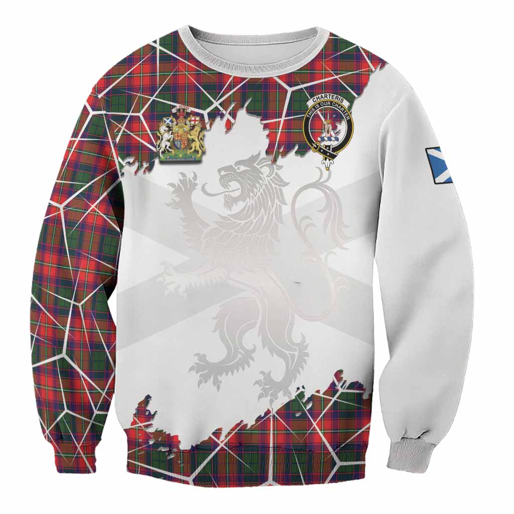 Charteris Tartan Sweatshirt with Family Crest and Lion Rampant Grunge Style