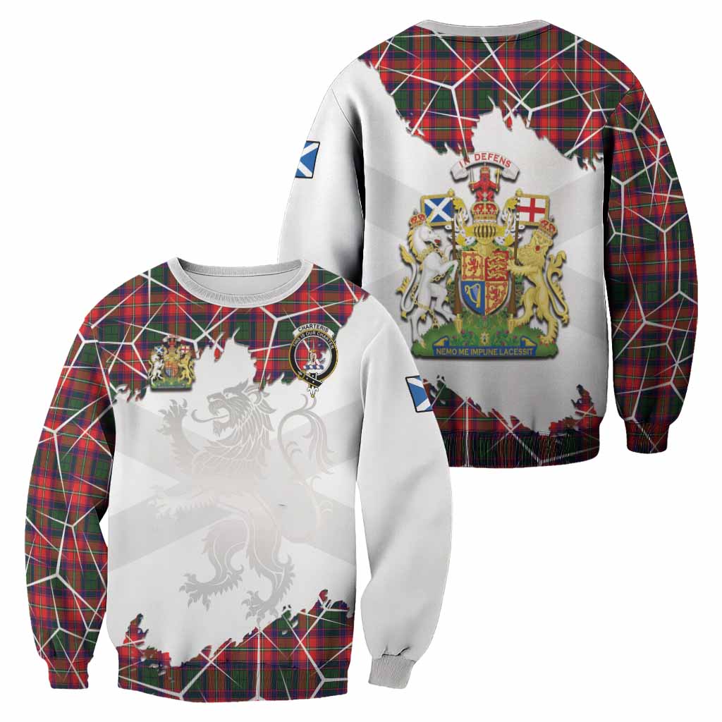 Charteris Tartan Sweatshirt with Family Crest and Lion Rampant Grunge Style