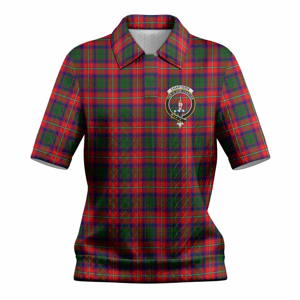 Charteris Tartan Women’s Polo Sweater Top with Family Crest