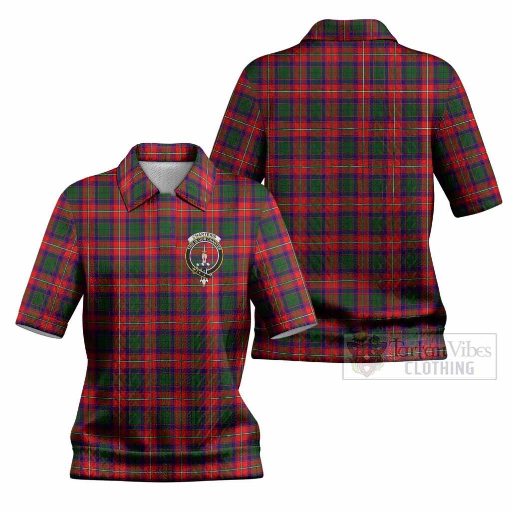 Charteris Tartan Women’s Polo Sweater Top with Family Crest