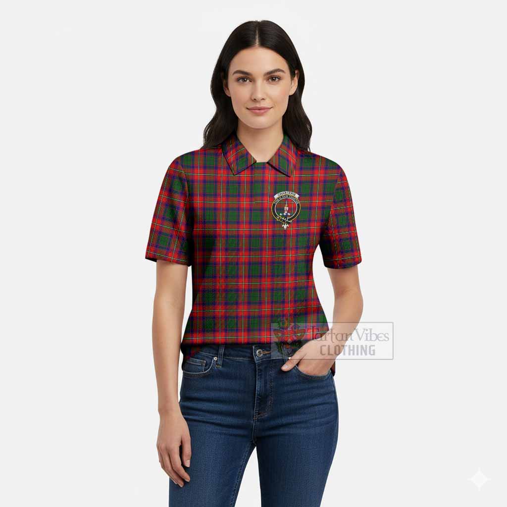Charteris Tartan Women’s Polo Sweater Top with Family Crest