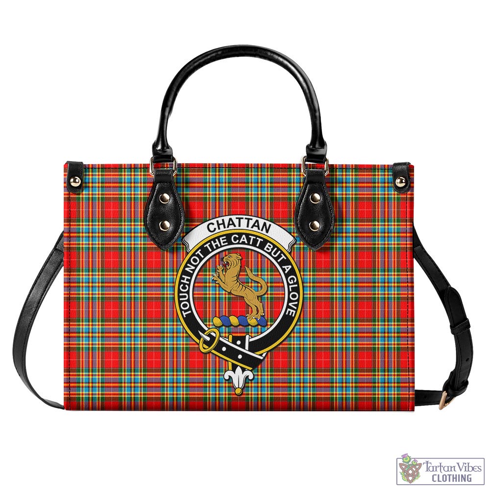 Tartan Vibes Clothing Chattan Tartan Luxury Leather Handbags with Family Crest